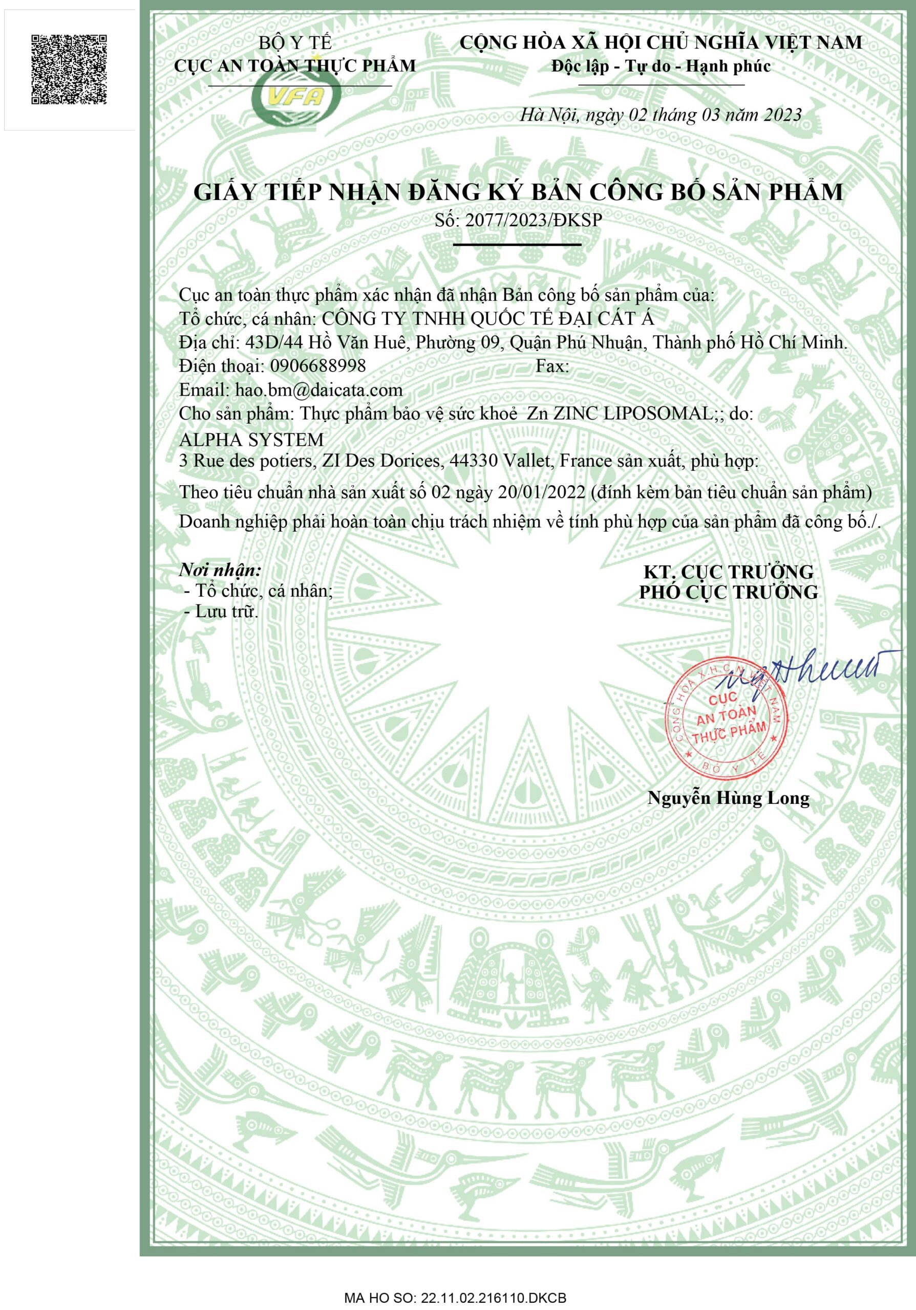 B18, B18C – Thực phẩm bảo vệ sức khỏe Zn Zinc Liposomal – Zn Zinc Liposomal 8
